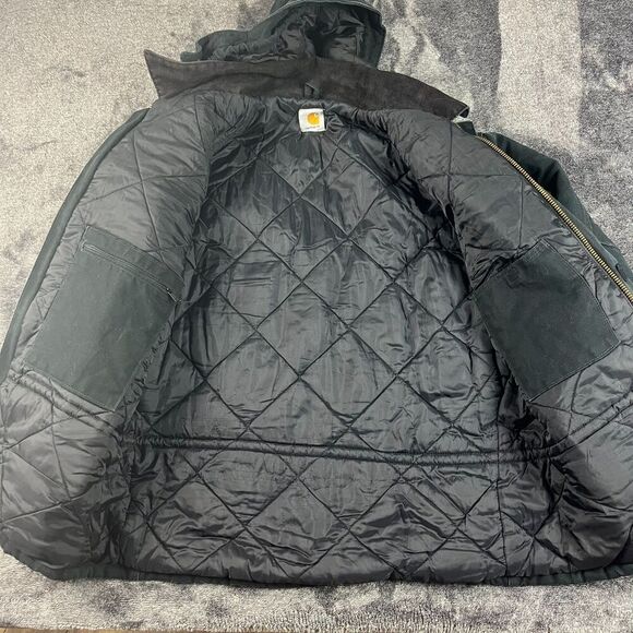 Vtg Carhartt Canvas Removable Hood Navy Blue Full Zip Jacket Quilt Lined XL/XXL - Picture 8 of 14
